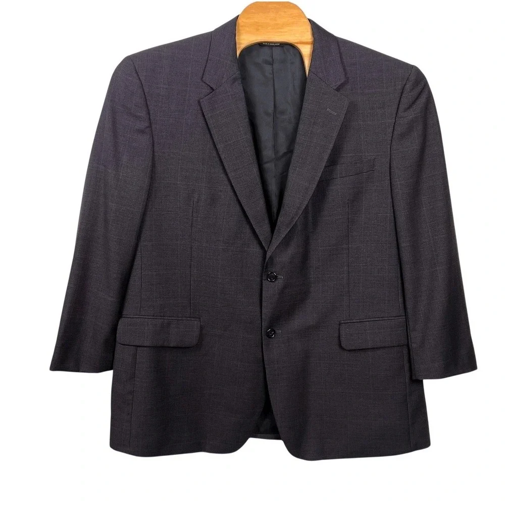 Jos A Bank Blue/Gray Black Hue Puppytooth 100% Wool Blazer Sport Coat Jacket 48R